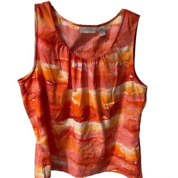Chicos Sleeveless Blouse Womens 2 Sz L Orange Swirl Tank Top Shirt Layer casual - Picture 1 of 8
